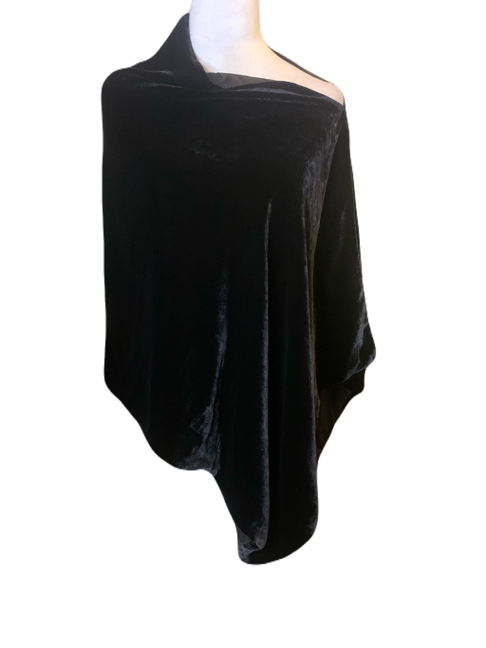 Eileen Fisher Women’s One Size Asymmetric Black Velvet Silk Blend Cape Poncho